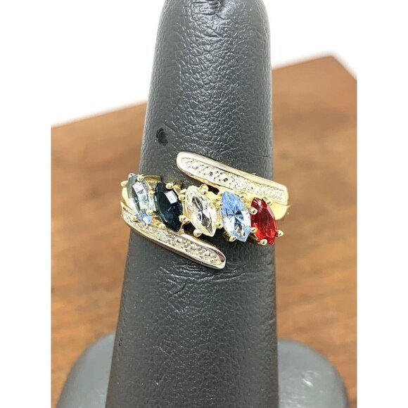Cocktail Ring 10k Yellow Gold Multi Colored Stones Women's Jewelry Size 6 - Picture 7 of 14